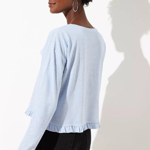 🌹Loft Striped Ruffle Cropped Tee - Picture 2 of 6
